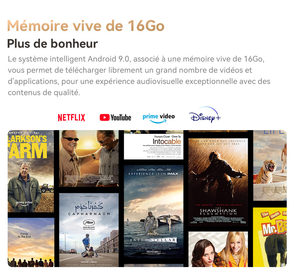 Projecteur Wanbo X5, 1100 lumens ANSI, 1080P natif, correction automatique du trapèze, WiFi 6 double bande, 1 Go/16 Go, Bluetooth 5.0