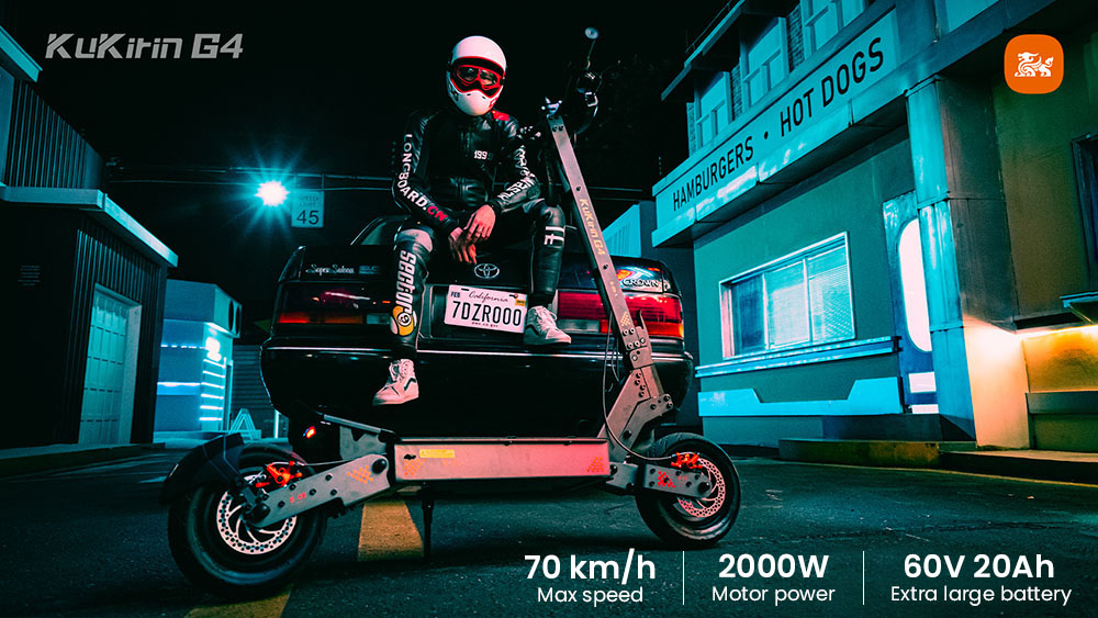 KuKirin G4 Electric Scooter, 2*1000W Motor, 60V 20Ah Battery, 11 inch Tires, 70km/h Max Speed, 75km Range, Front & Rear Disc Brakes, Four-arm Shock Absorber