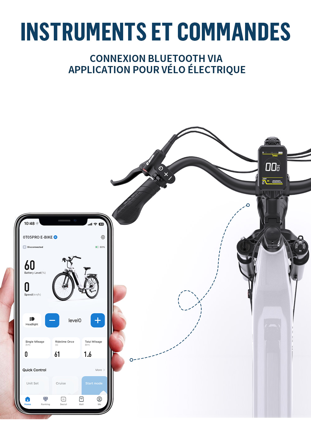 Onesport OT05 Pro Vélo électrique, moteur 250 W, batterie 36 V 22,5 Ah, pneus 700 x 50 C, vitesse maximale 25 km/h, autonomie 140 km, freins à disque hydrauliques, fourche à suspension avant, Shimano 7 vitesses - Blanc