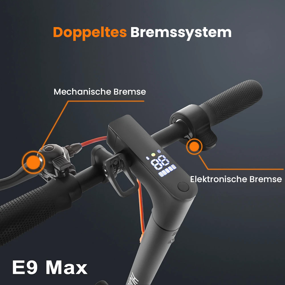 HONEY WHALE E9 MAX Elektroroller, 500-W-Motor, 36-V-10-Ah-Akku, 10-Zoll-Reifen, 20 km/h Höchstgeschwindigkeit, 35–40 km Reichweite, mechanische Bremse und elektronische Bremse, ABE-Zertifizierung