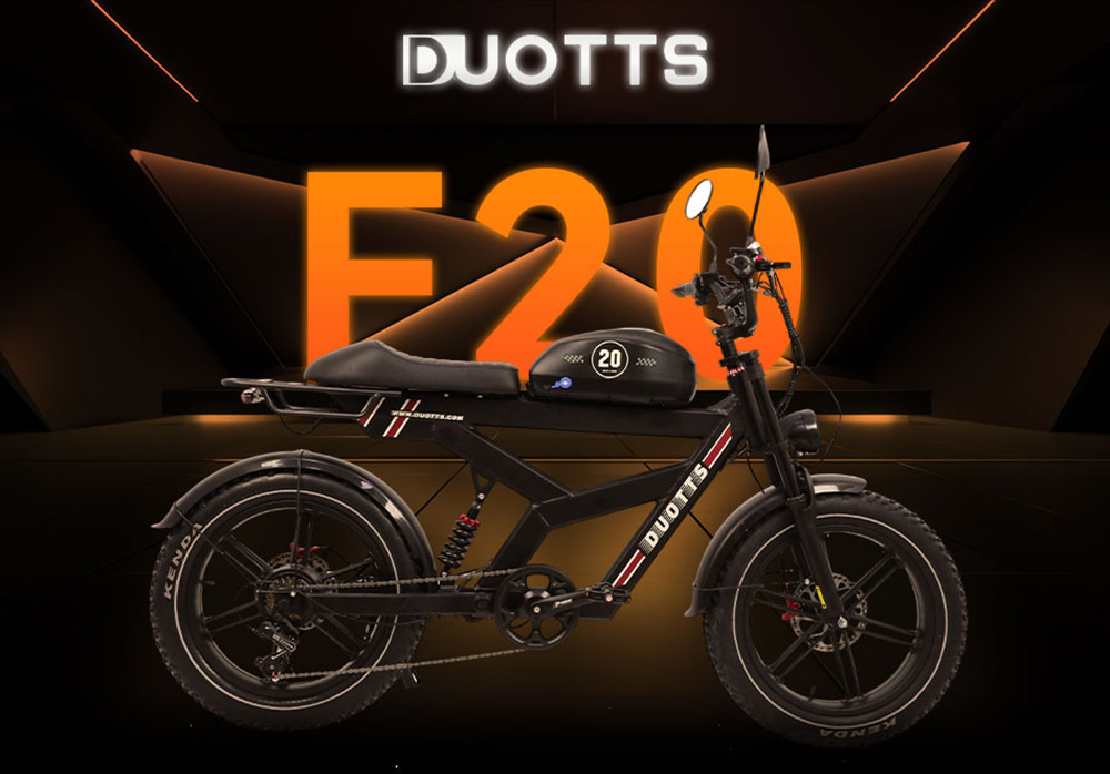 DUOTTS F20 Electric Bike 750W Motor 52V 27Ah Battery 20*4.0 Inch Fat Tire 50km/h Max Speed up to 120km Range with Full Suspension, Spring Shock Absorption, Hydraulic Disc Brakes - Black