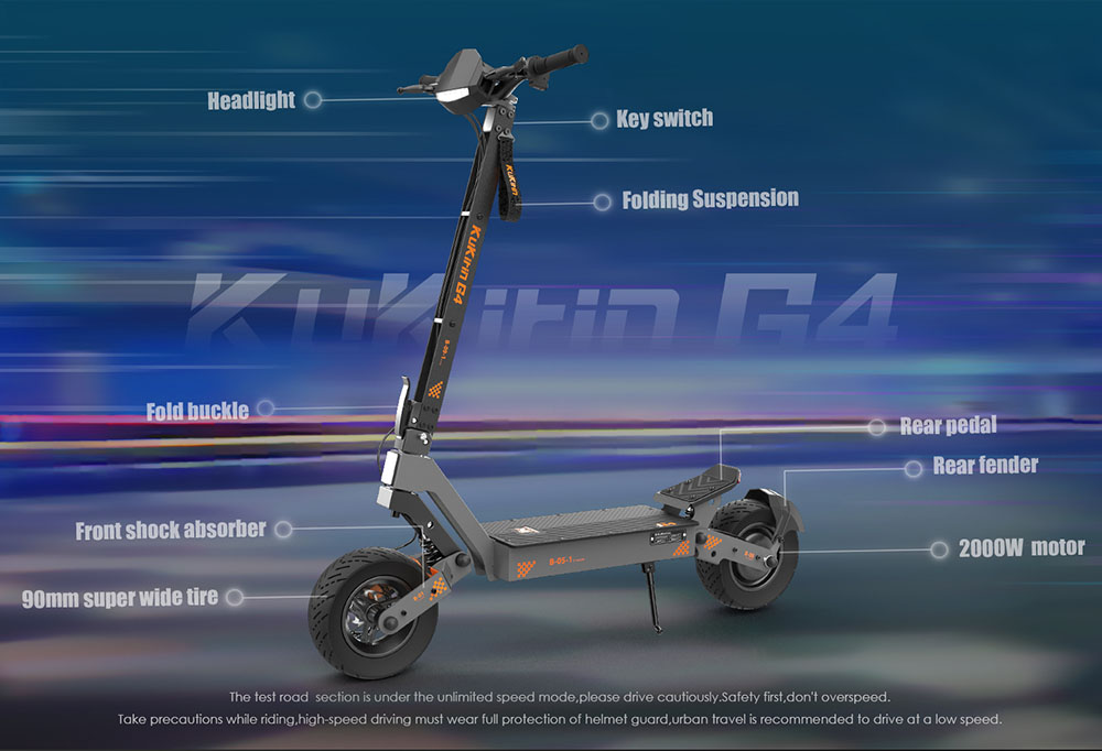 KuKirin G4 Electric Scooter, 2*1000W Motor, 60V 20Ah Battery, 11 inch Tires, 70km/h Max Speed, 75km Range, Front & Rear Disc Brakes, Four-arm Shock Absorber