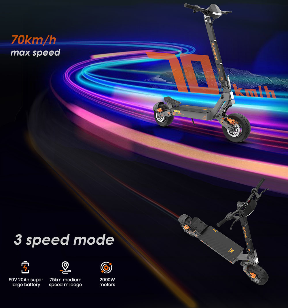 KuKirin G4 Electric Scooter, 2*1000W Motor, 60V 20Ah Battery, 11 inch Tires, 70km/h Max Speed, 75km Range, Front & Rear Disc Brakes, Four-arm Shock Absorber