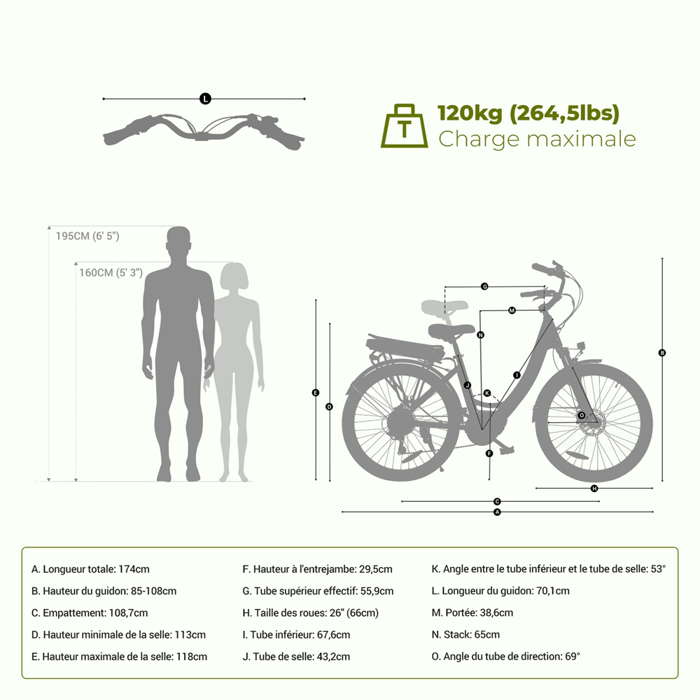 Eleglide C2 Vélo électrique, moteur central 250 W, batterie 36 V 13 Ah, pneus 26 pouces, vitesse maximale 25 km/h, autonomie 100 km, freins à disque hydrauliques, suspension avec blocage, transmission Shimano 7 vitesses