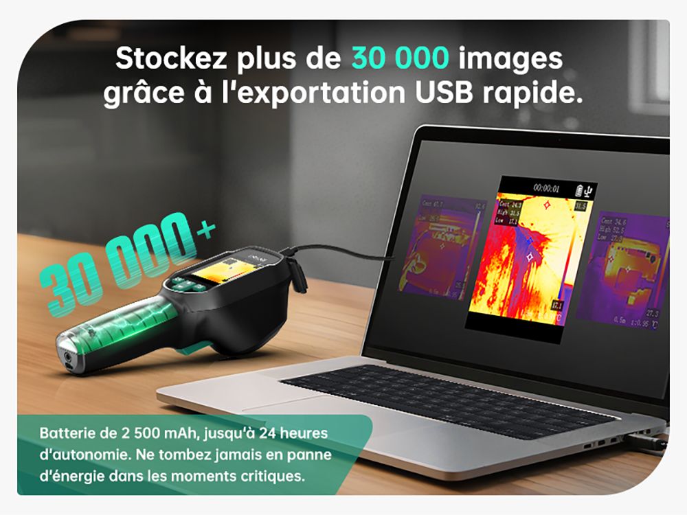 ERICKHILL ETI-01 Caméra Thermique, 240×240 IR, 20Hz, Plage de -20°C à 550°C, Détecteur Fuites HVAC, Pointeur Laser