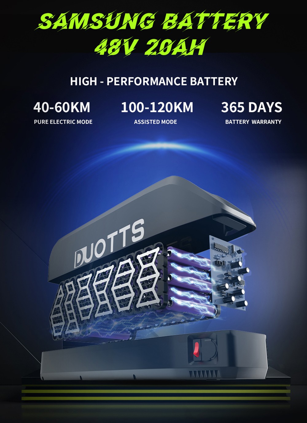 DUOTTS S26 Electric Bike 750W*2 Motors 50km/h Max Speed 26*4.0 inch Inflatable Fat Tires 48V 20Ah SAMSUNG Battery 120km Range Shimano 7-Speed 150kg Max Load Smart APP - Black