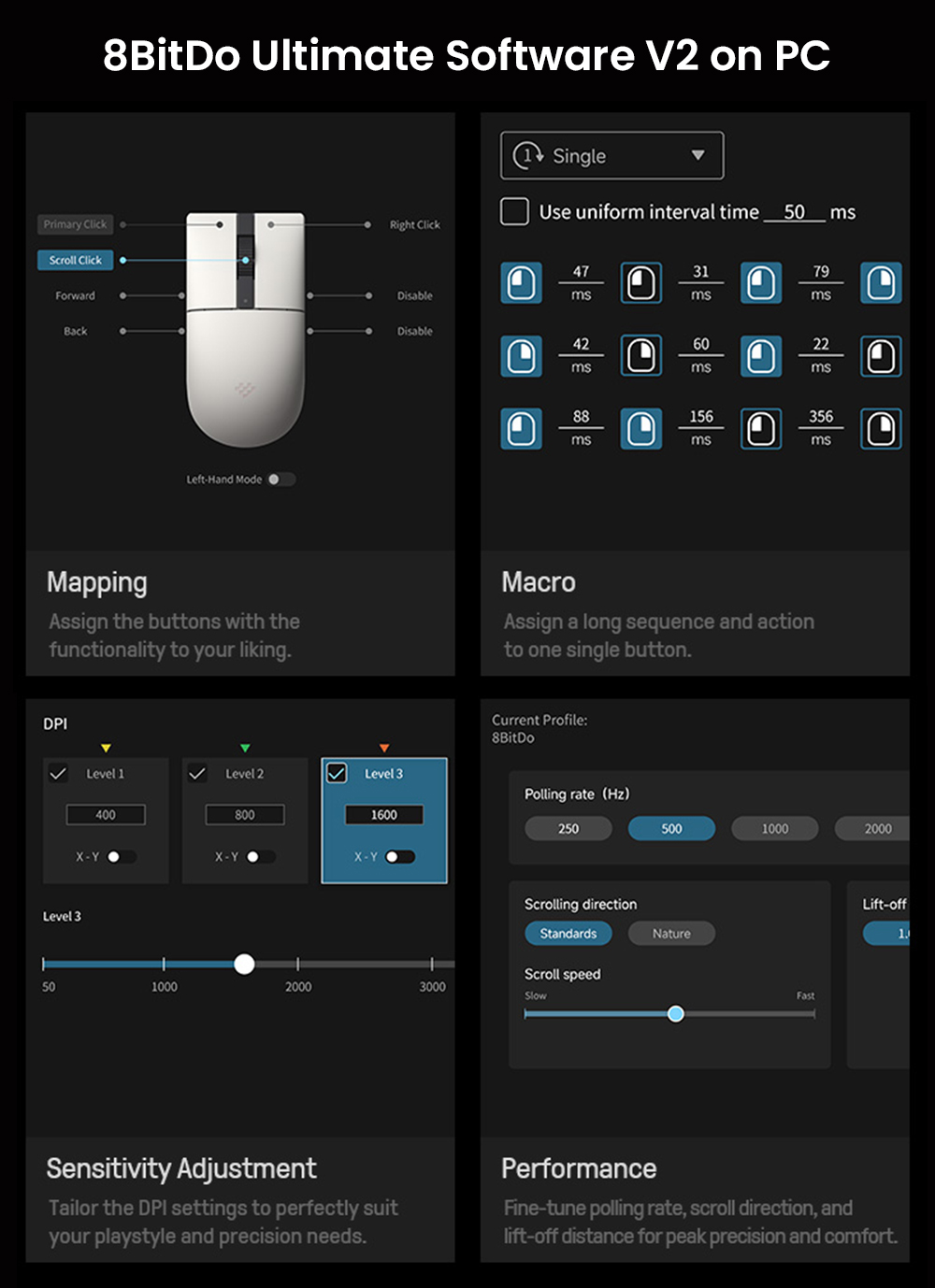 8BitDo Retro R8 Mouse N Edition, 3 Connection Modes, PAW 3395 Sensor, Programmable Buttons