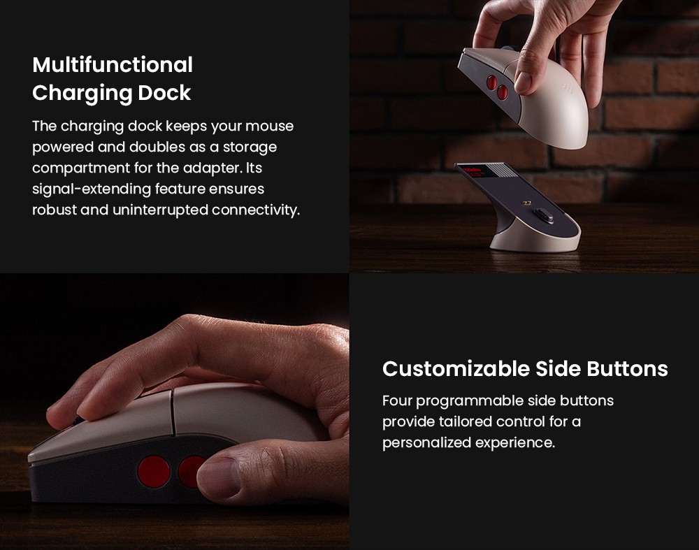 8BitDo Retro R8 Mouse N Edition, 3 Connection Modes, PAW 3395 Sensor, Programmable Buttons