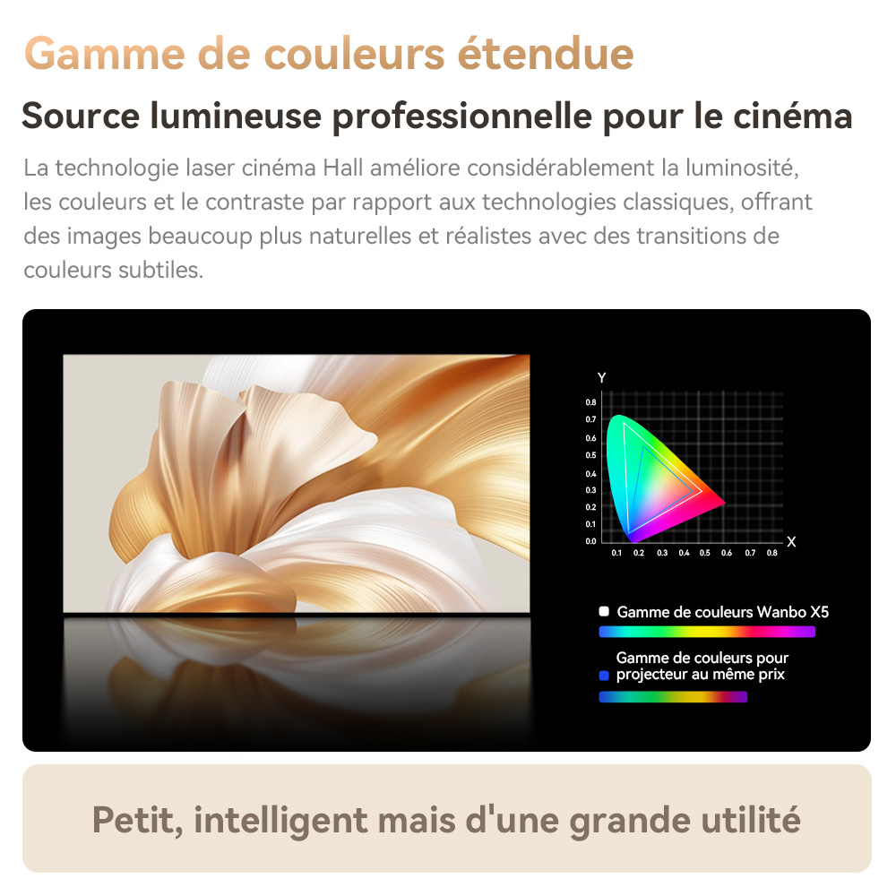 Projecteur Wanbo X5, 1100 lumens ANSI, 1080P natif, correction automatique du trapèze, WiFi 6 double bande, 1 Go/16 Go, Bluetooth 5.0