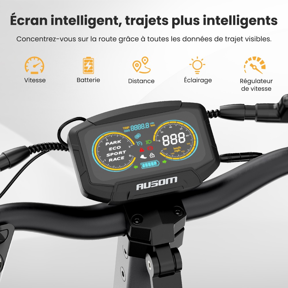 Ausom DT2 Pro Trottinette électrique, moteur 2 x 1 100 W, 52 V 23,4 Ah, pneus 10 x 3 pouces, vitesse maximale de 68 km/h, autonomie maximale de 115 km, freins à disque hydrauliques avant et arrière, suspension à bras oscillant