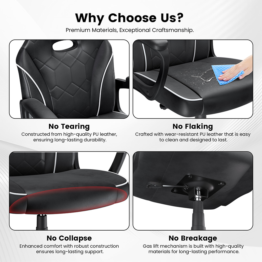 ACGAM CG-4746 Gamer irodai szék Kis változat, Ergonomikus habszivacs háttámla, 360°-ban forgatható és állítható magasságú, 360°-ban forgatható és magasságállítható