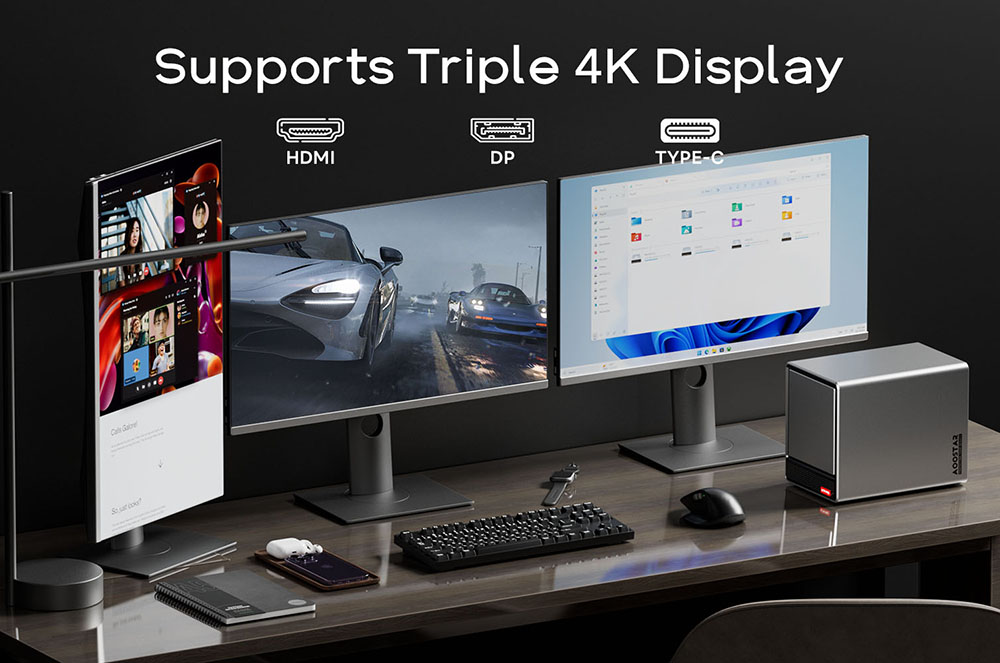 AOOSTAR WTR Pro NAS Mini PC Barebone (No RAM No SSD), Intel N150 4 Cores Max 3.6GHz, HDMI+DP+Type-C Triple 4K Display, 2*USB3.0, 2*USB2.0, 2*2.5G RJ45, 1*Micro SD Card, 1*Audio Jack - EU Plug