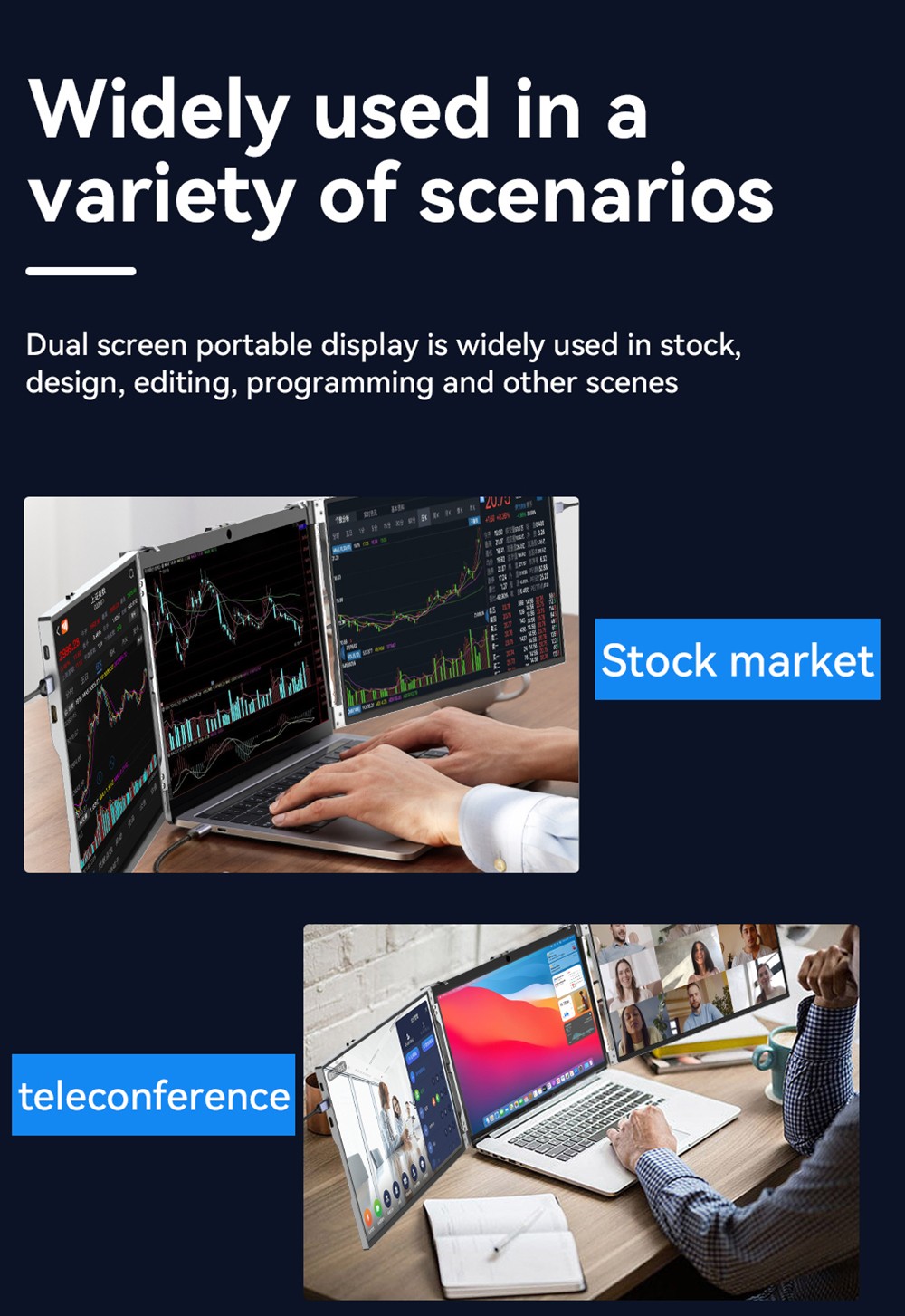 AOSIMAN S140FPC-1 Laptop Screen Extender, 14 inch 1920*1200 Dual Screen Portable Monitor for 13.3-15.6 inch Laptop, 60Hz Refresh Rate, Plug and Play, 2*Mini HDMI, 4*Type-C