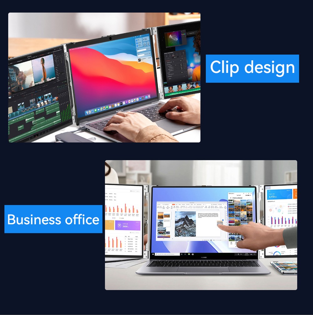 AOSIMAN S140FPC-1 Laptop Screen Extender, 14 inch 1920*1200 Dual Screen Portable Monitor for 13.3-15.6 inch Laptop, 60Hz Refresh Rate, Plug and Play, 2*Mini HDMI, 4*Type-C