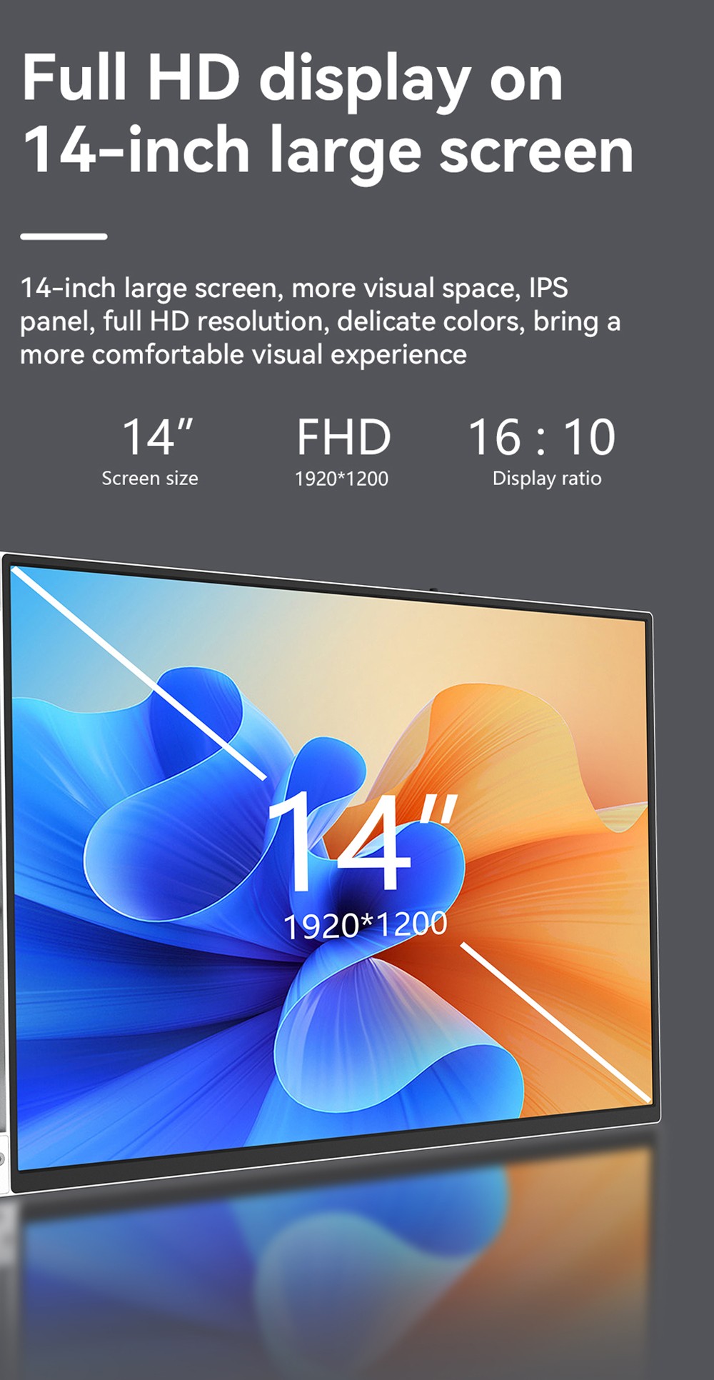 AOSIMAN S140FPC-1 Laptop Screen Extender, 14 inch 1920*1200 Dual Screen Portable Monitor for 13.3-15.6 inch Laptop, 60Hz Refresh Rate, Plug and Play, 2*Mini HDMI, 4*Type-C