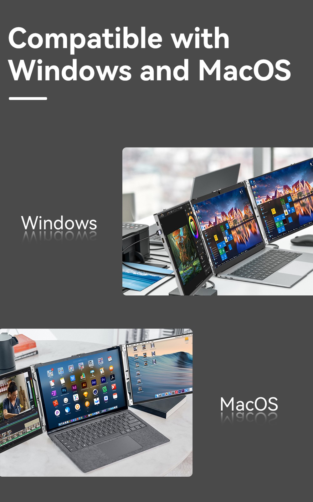 AOSIMAN S140FPC-1 Laptop Screen Extender, 14 inch 1920*1200 Dual Screen Portable Monitor for 13.3-15.6 inch Laptop, 60Hz Refresh Rate, Plug and Play, 2*Mini HDMI, 4*Type-C