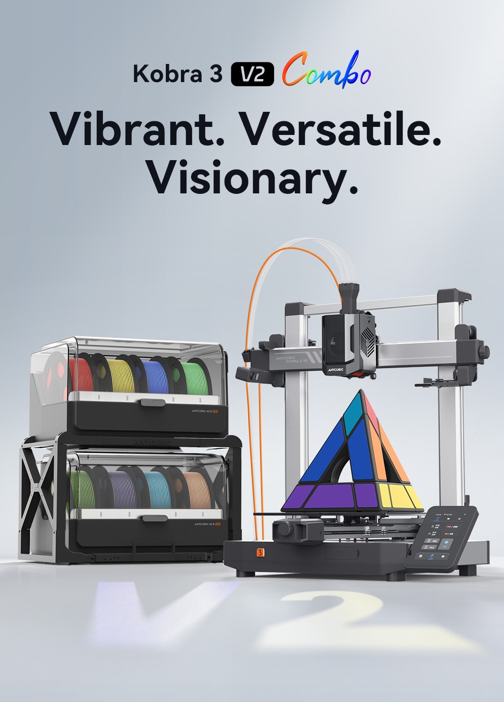 Anycubic Kobra 3 V2 Combo 3D Printer, ACE Pro Multicolor, 720P Camera, 600mm/s Speed, Auto Leveling, Filament Drying, 255*255*260mm