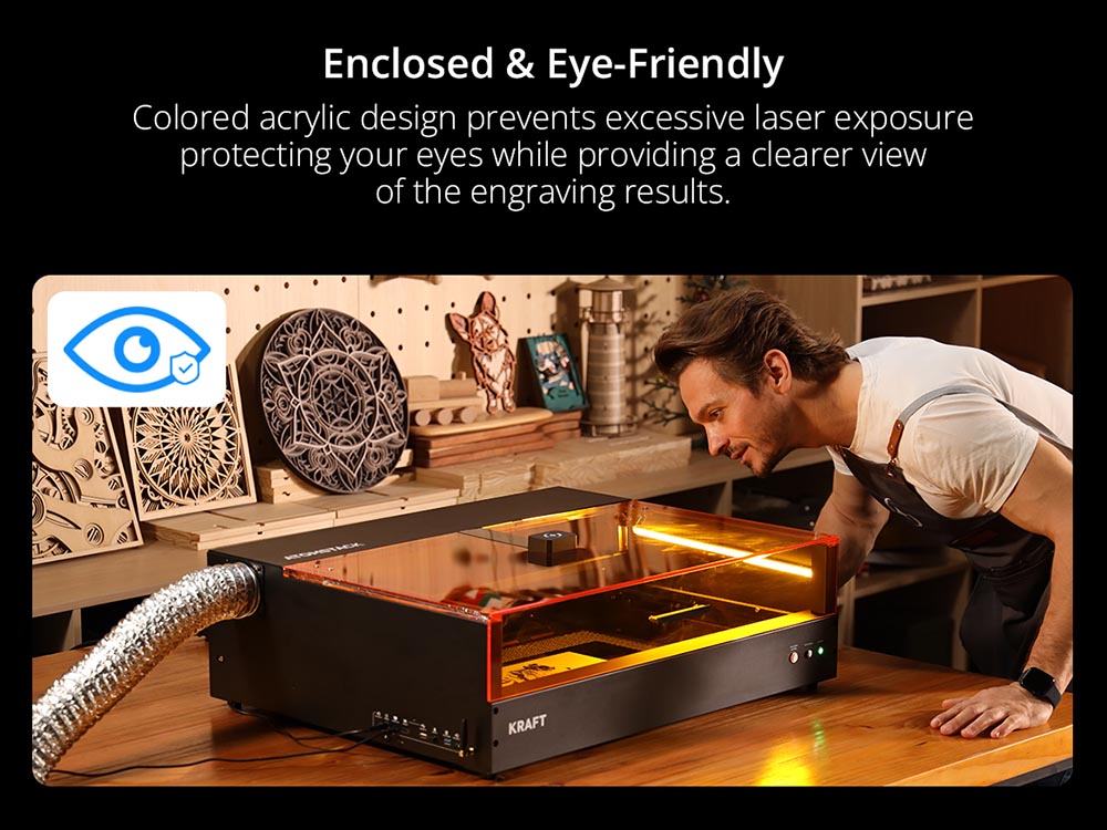 AtomStack Kraft Dual-laser Engraver 20W Diode + 1.2W IR, 16MP Camera, Class-1 Safety, 500*320mm