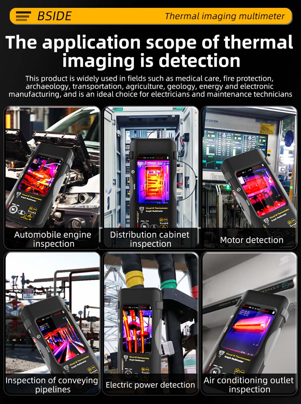 BSIDE SH9 Thermal Imager Multimeter, 320×428 IR Camera, 3.98-inch Touchscreen, Rechargeable 2500mAh Battery, with Macro Lens