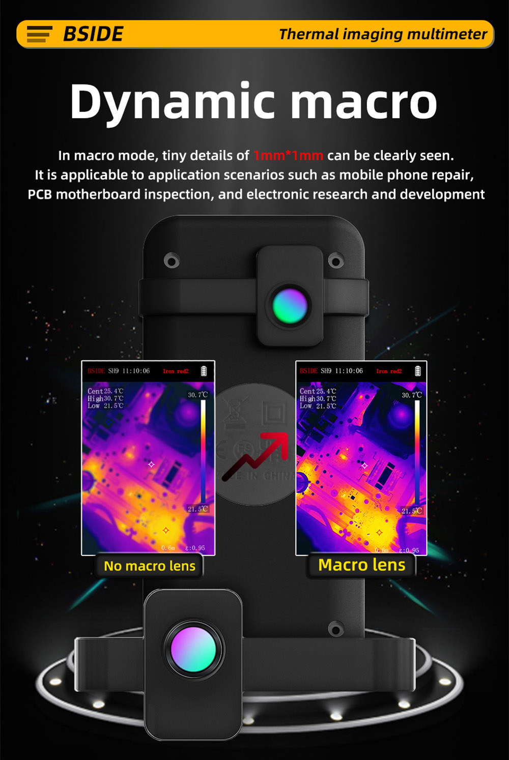 BSIDE SH9 Thermal Imager Multimeter, 320×428 IR Camera, 3.98-inch Touchscreen, Rechargeable 2500mAh Battery, with Macro Lens