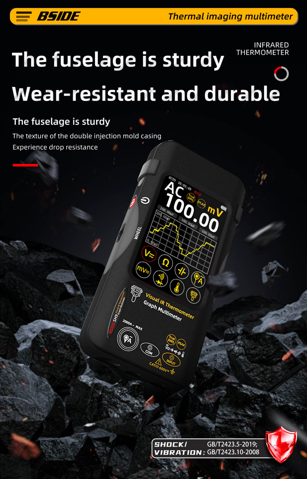 BSIDE SH9 Thermal Imager Multimeter, 320×428 IR Camera, 3.98-inch Touchscreen, Rechargeable 2500mAh Battery, with Macro Lens