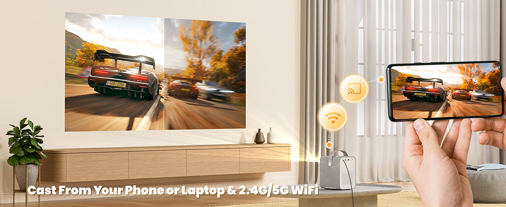 Refurbished ETOE Seal Projector, 400 ANSI Lumens, Google TV, Native 1080P, Auto Focus & Auto Keystone Correction, Google Assistant