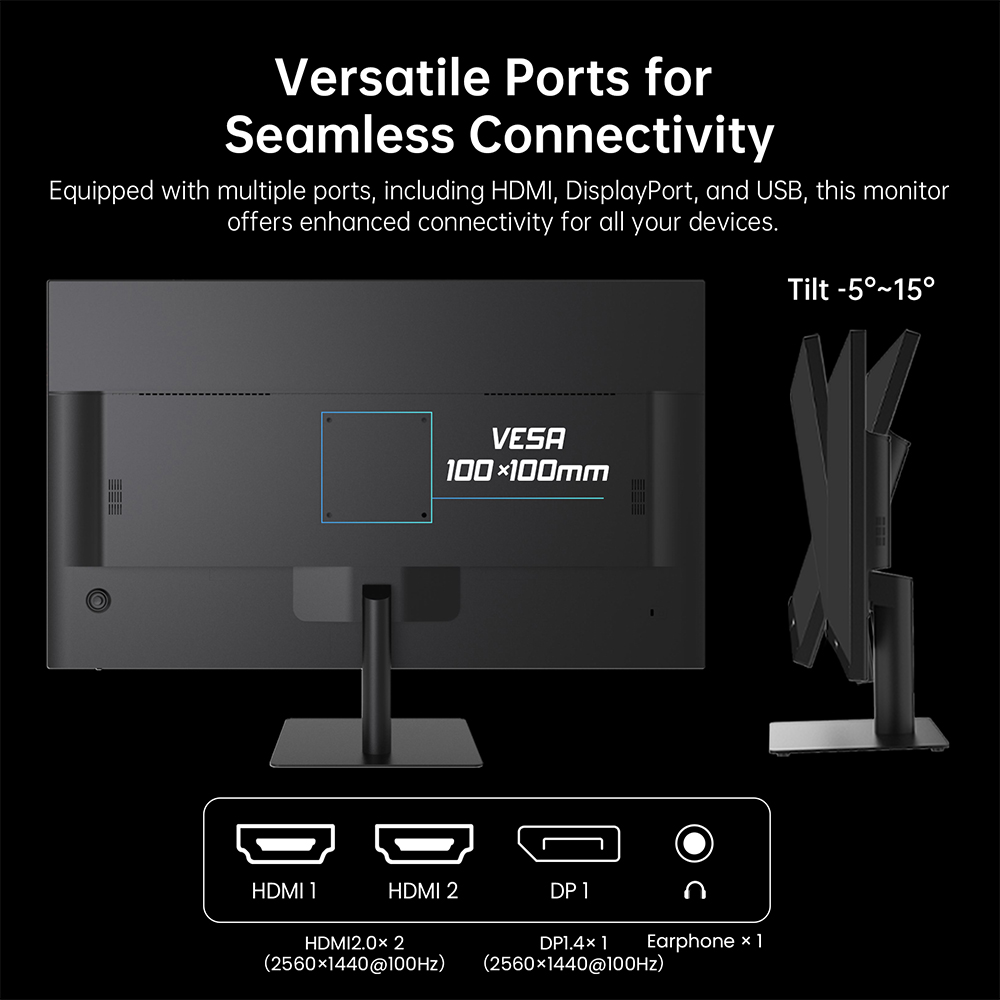 Refurbished KTC H32T13 Gaming Monitor, 32 inch 2560*1440 16:9 IPS Screen, 100Hz Refresh Rate, FreeSync & G-Sync, 1000:1 Contrast Ratio, Low Blue Light & Flicker Free, 2*HDMI 2.0, 1*DP1.4, 1*Earphone Jack, VESA Mount