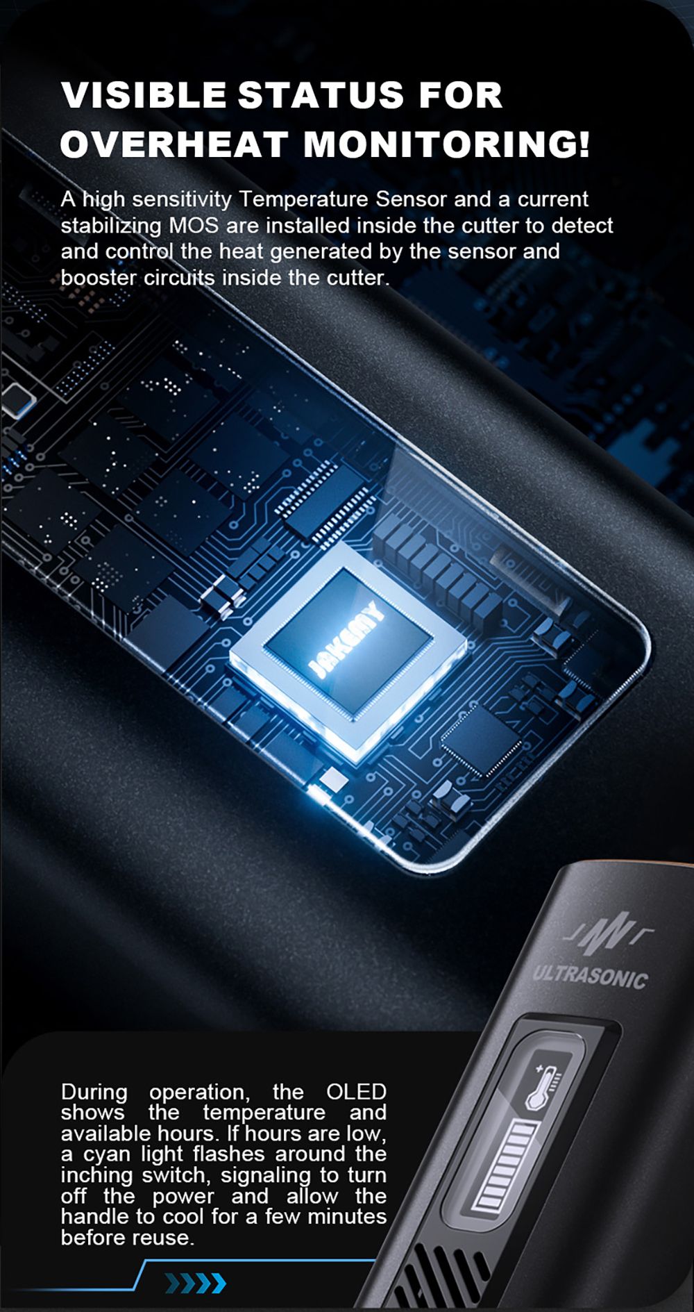 Jakemy JM-Y10 Pro 2-in-1 Ultrasonic Cutter & Polisher, 35W 40kHz, OLED Display, for DIY/Medical/Industrial, Model Prototyping & Deburring