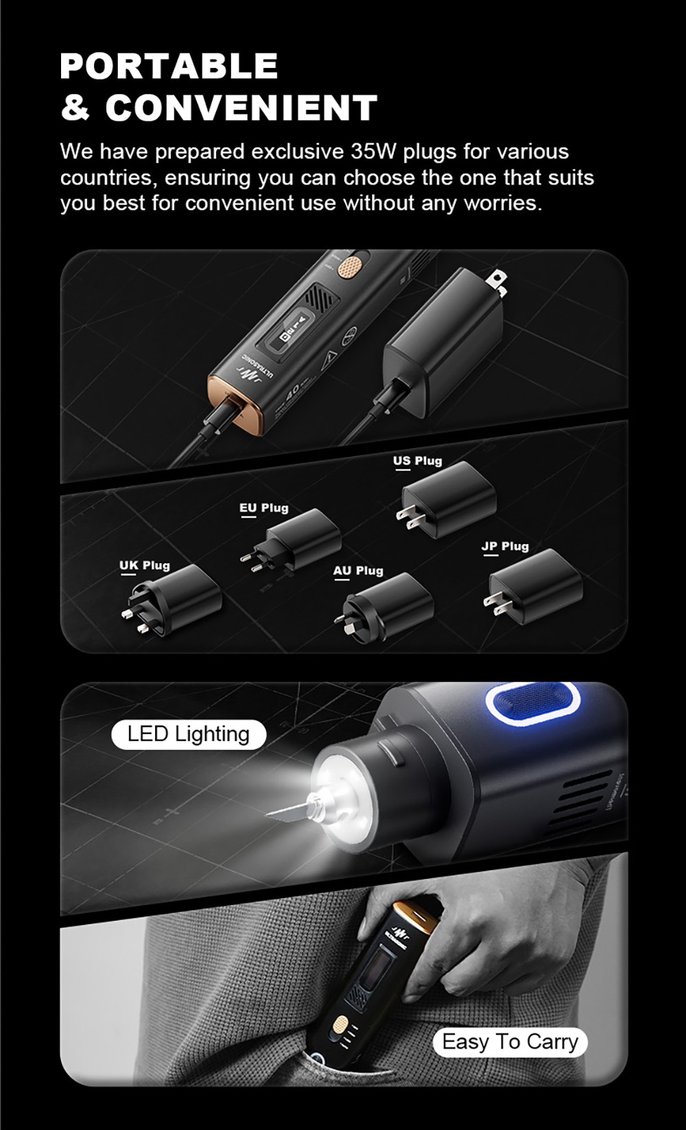 Jakemy JM-Y10 Pro 2-in-1 Ultrasonic Cutter & Polisher, 35W 40kHz, OLED Display, for DIY/Medical/Industrial, Model Prototyping & Deburring