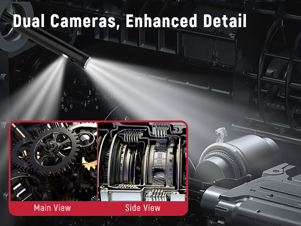 KAIWEETS KBC01 Inspection Camera, Dual Lens Endoscope, 1920P 5" IPS Split-Screen, IP67 Waterproof, 16.5ft Cable, LED Light