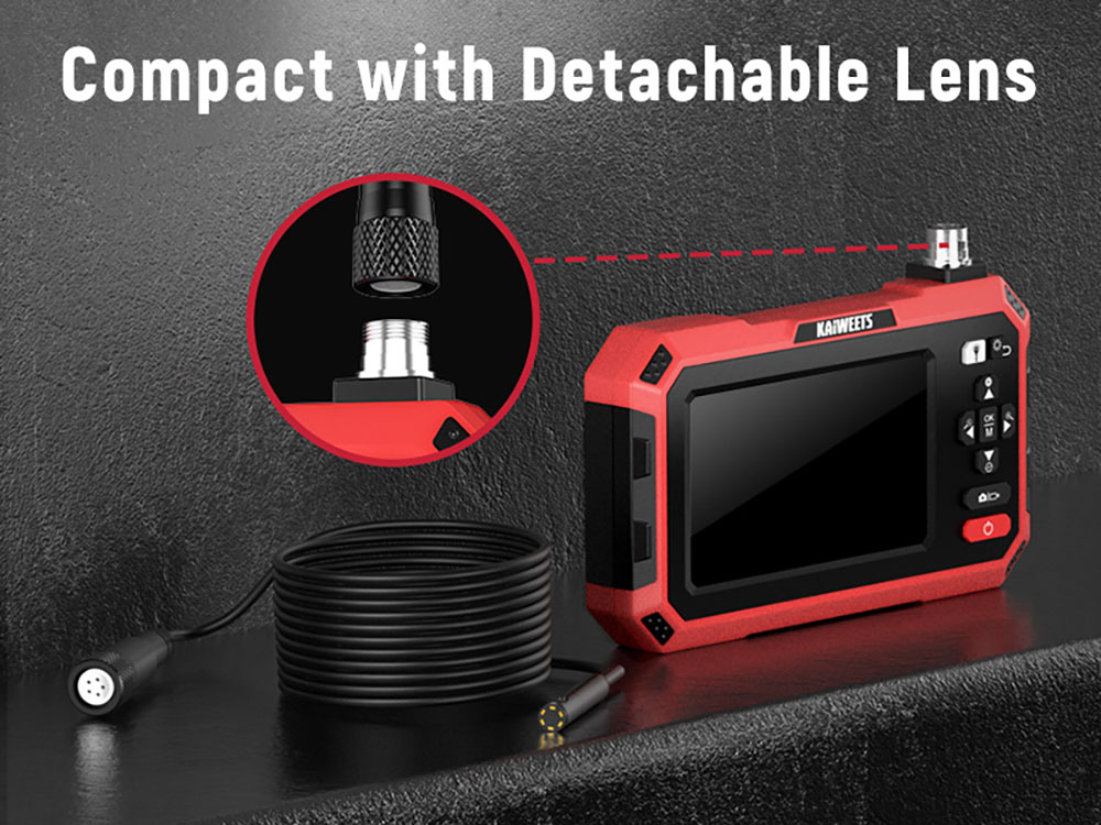 KAIWEETS KBC01 Inspection Camera, Dual Lens Endoscope, 1920P 5" IPS Split-Screen, IP67 Waterproof, 16.5ft Cable, LED Light