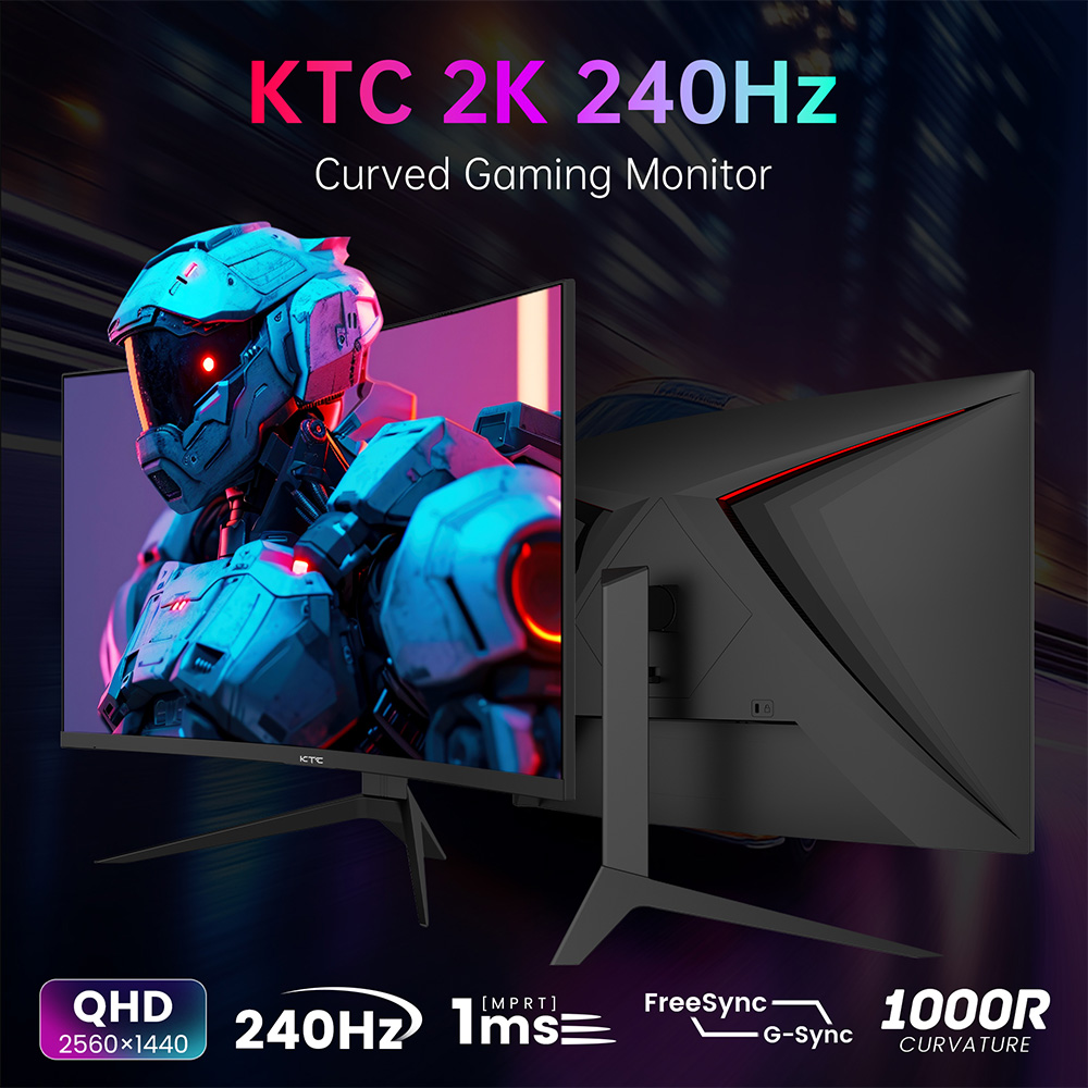 Refurbished KTC H27S25E 27 inch QHD 240Hz Gaming Monitor with 2K QHD High Resolution and 1000R Curvature