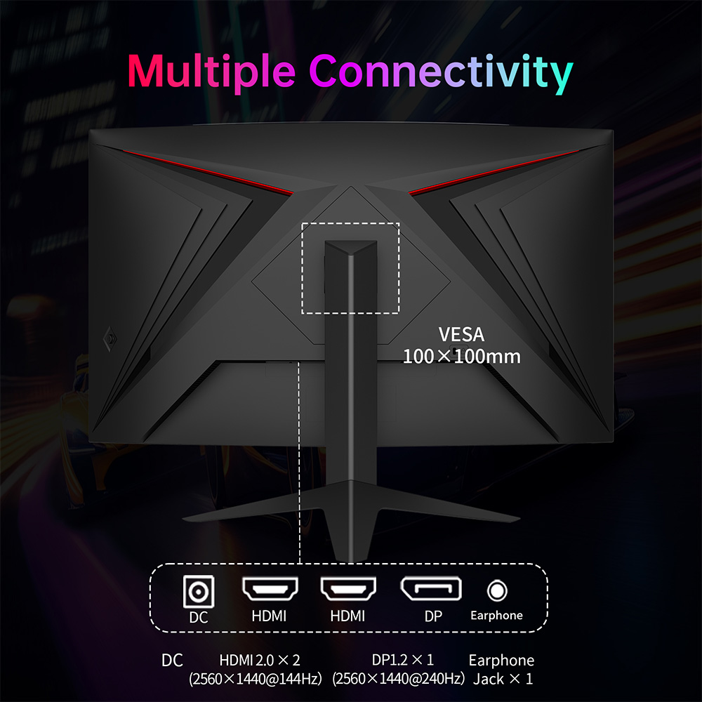 Refurbished KTC H27S25E 27 inch QHD 240Hz Gaming Monitor with 2K QHD High Resolution and 1000R Curvature