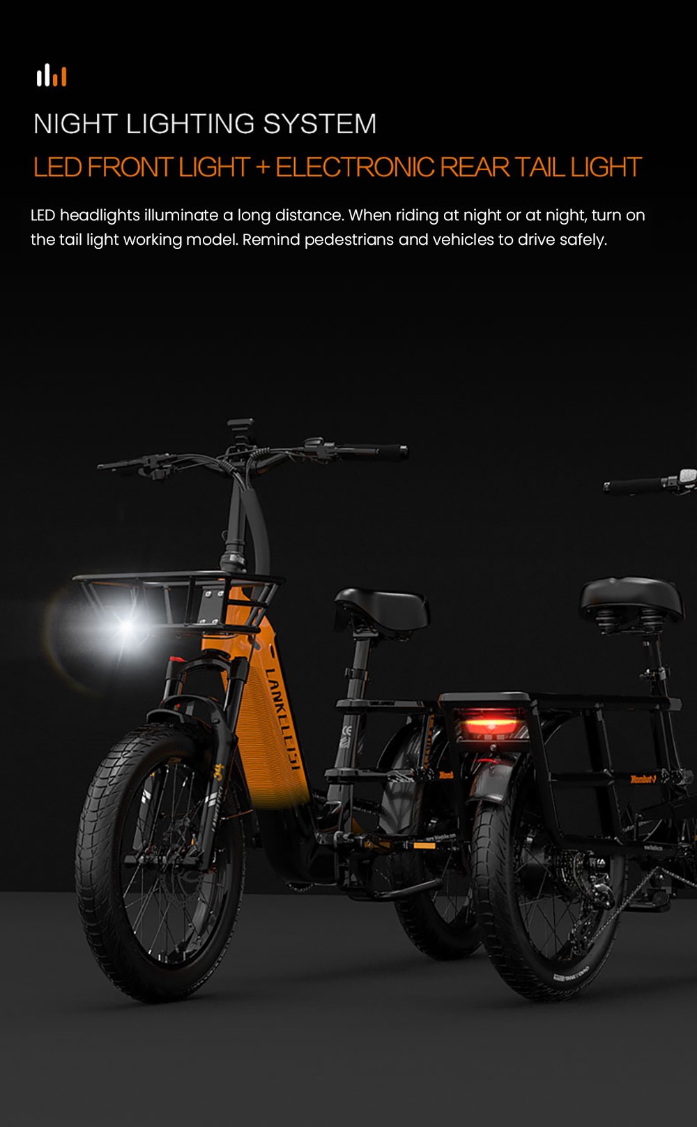 LANKELEISI Wombat-1 Cargo-Elektrofahrrad, 1000-W-Motor, 48-V-20-Ah-Akku, 20 x 3,0-Zoll-Reifen, 46 km/h Höchstgeschwindigkeit, 150 km Reichweite, hydraulische Scheibenbremse, Vorderradfederung mit Ölfeder, Shimano 7-Gang-Schaltung – Grau