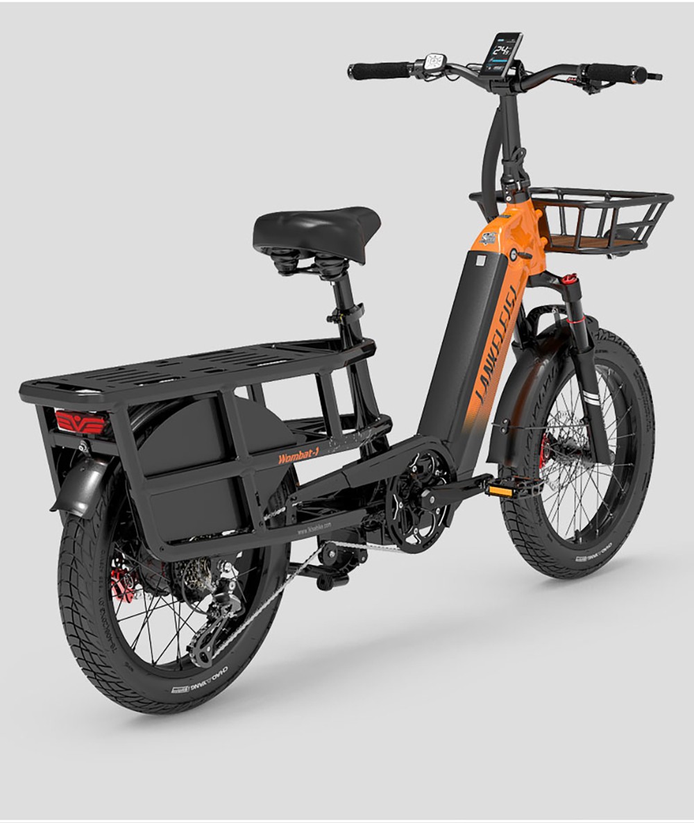 LANKELEISI Wombat-1 Cargo-Elektrofahrrad, 1000-W-Motor, 48-V-20-Ah-Akku, 20 x 3,0-Zoll-Reifen, 46 km/h Höchstgeschwindigkeit, 150 km Reichweite, hydraulische Scheibenbremse, Vorderradfederung mit Ölfeder, Shimano 7-Gang-Schaltung – Grau