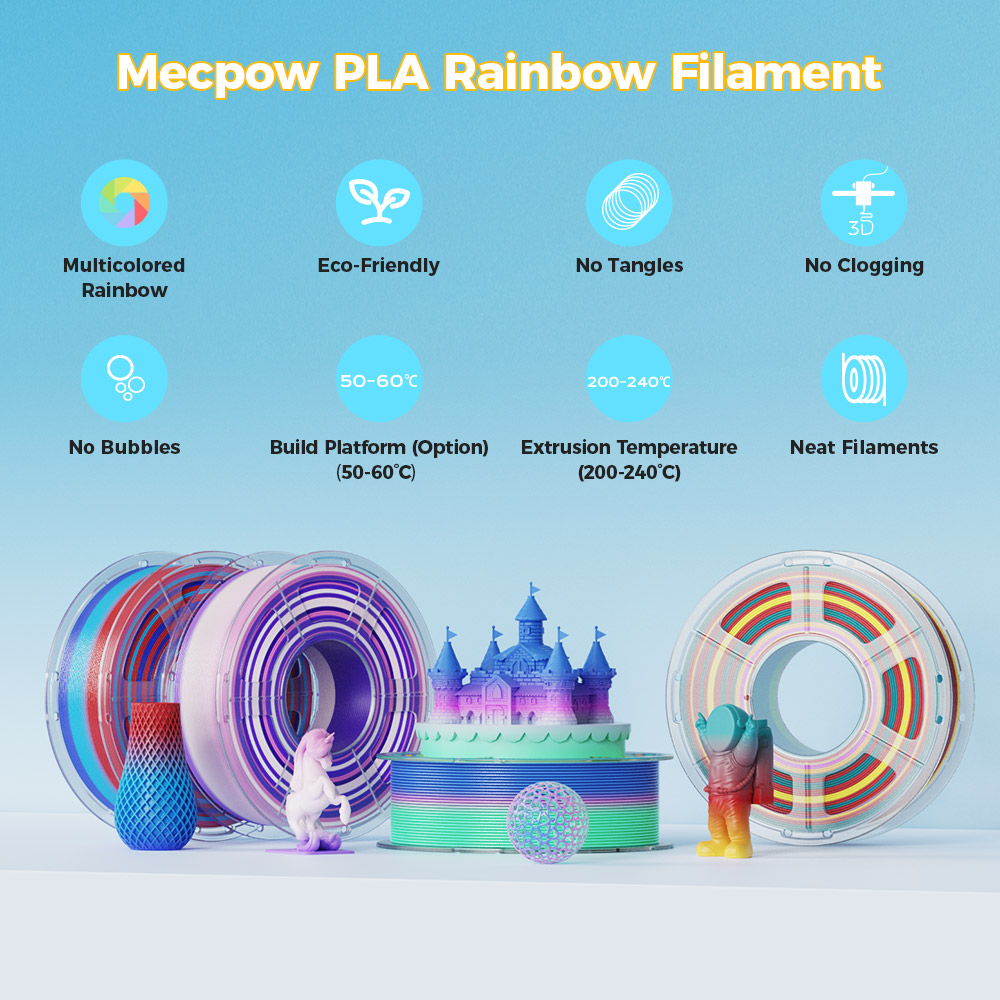 Mecpow Filament PLA,1kg - Arc-en-Ciel