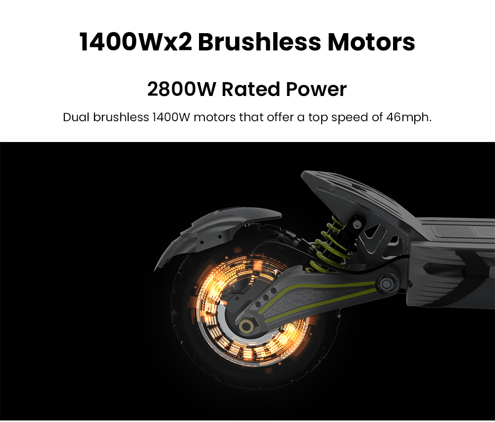 Mukuta 10 Plus Electric Scooter, 1400W*2 Motor, 60V 20.8Ah Battery, 10 inch Tires, 46mph Max Speed, 62 miles Range, Dual Hydraulic Brakes, Quadruple Spring Suspension, LCD Display