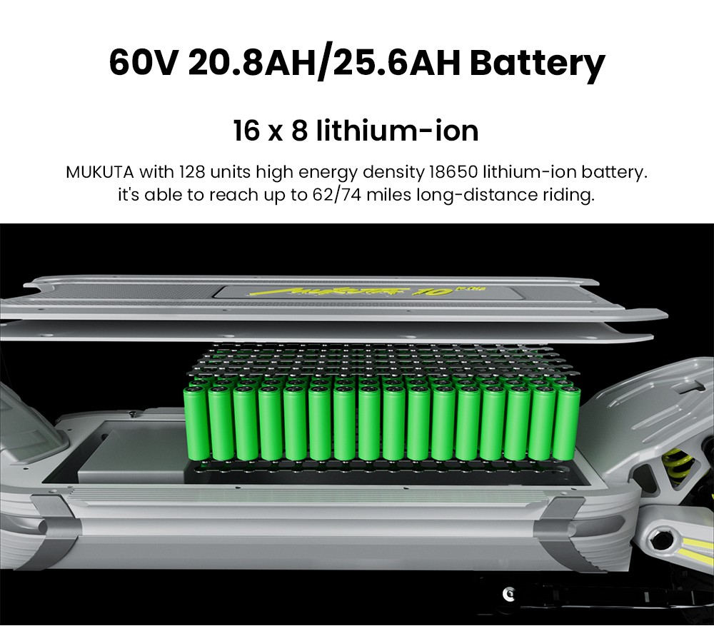 Mukuta 10 Plus Electric Scooter, 1400W*2 Motor, 60V 25.6Ah Battery, 10 inch Tires, 46mph Max Speed, 74 miles Range, Dual Hydraulic Brakes, Quadruple Spring Suspension, LCD Display