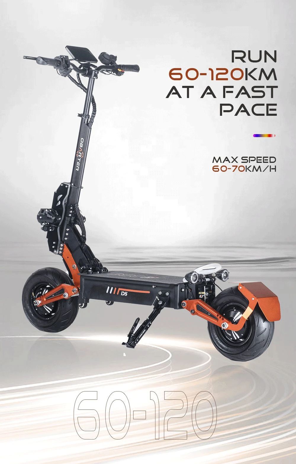 Refurbished OBARTER D5 Electric Scooter 12 inch Vacuum Tire 2*2500W Motor Removable 35Ah Battery for 60-120km Super Range