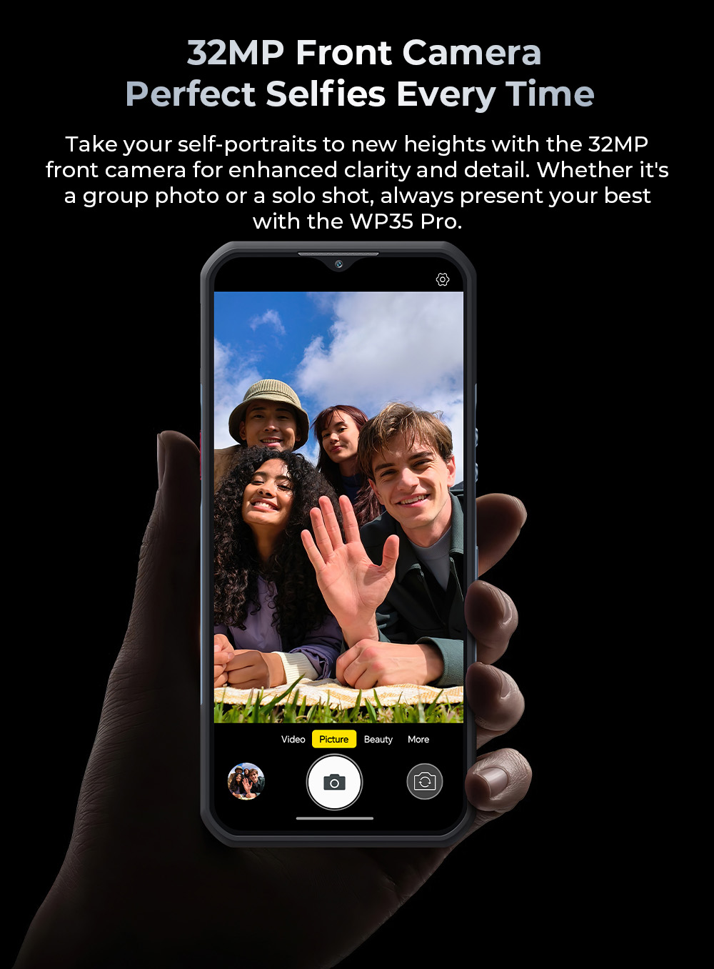 OUKITEL WP35 Pro Robustes Telefon, 11000 mAh großer Akku, 6,6 Zoll FHD+ Bildschirm, Dual-SIM, 64MP+32MP Kamera, NFC/OTG/BT5.2/GPS, Schwarz