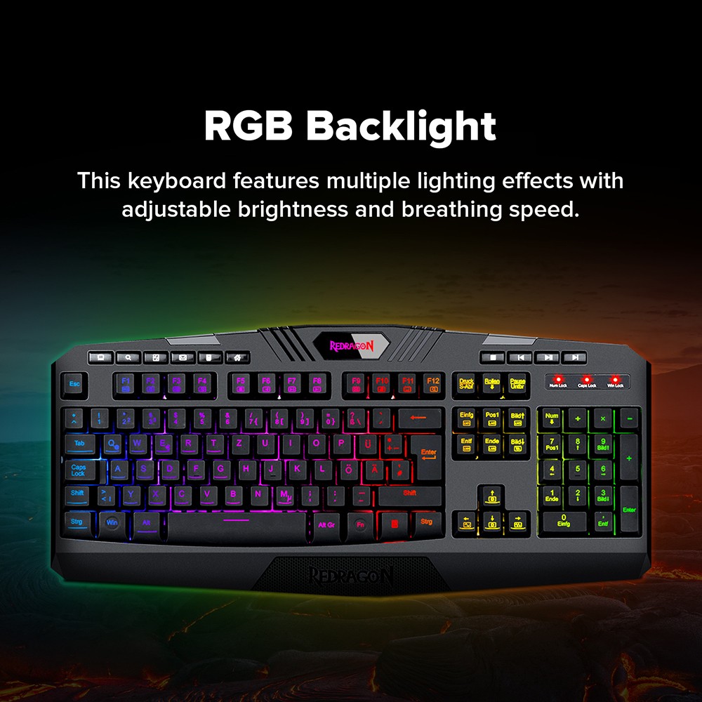 Redragon S101-K-DE Kabelgebundene Tastatur- und Mauskombination, RGB-Tastatur mit Hintergrundbeleuchtung, 4200-DPI-Maus, deutsches QWERTZ-Layout, Schwarz