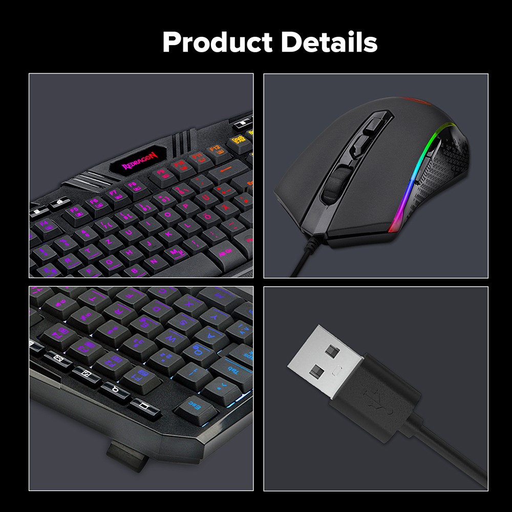 Redragon S101-K-DE Kabelgebundene Tastatur- und Mauskombination, RGB-Tastatur mit Hintergrundbeleuchtung, 4200-DPI-Maus, deutsches QWERTZ-Layout, Schwarz