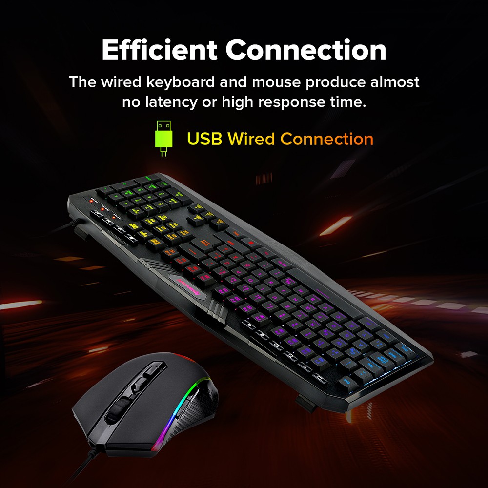 Redragon S101-K-DE Kabelgebundene Tastatur- und Mauskombination, RGB-Tastatur mit Hintergrundbeleuchtung, 4200-DPI-Maus, deutsches QWERTZ-Layout, Schwarz