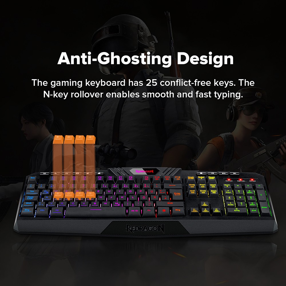 Redragon S101-K-DE Kabelgebundene Tastatur- und Mauskombination, RGB-Tastatur mit Hintergrundbeleuchtung, 4200-DPI-Maus, deutsches QWERTZ-Layout, Schwarz