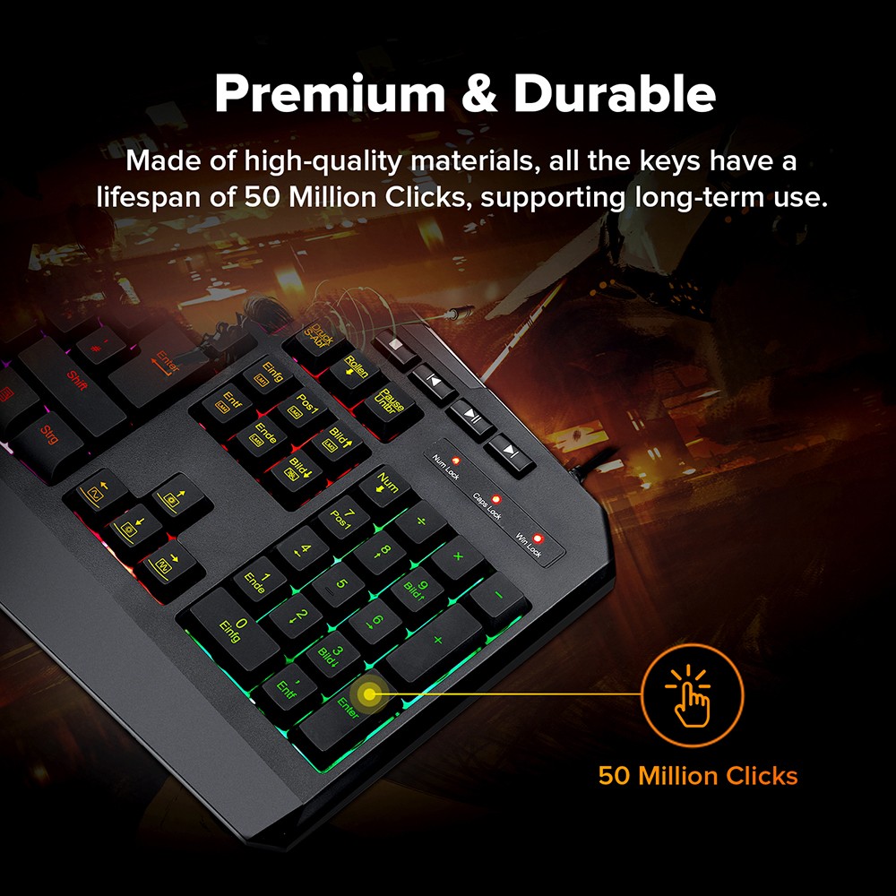 Redragon S101-K-DE Kabelgebundene Tastatur- und Mauskombination, RGB-Tastatur mit Hintergrundbeleuchtung, 4200-DPI-Maus, deutsches QWERTZ-Layout, Schwarz