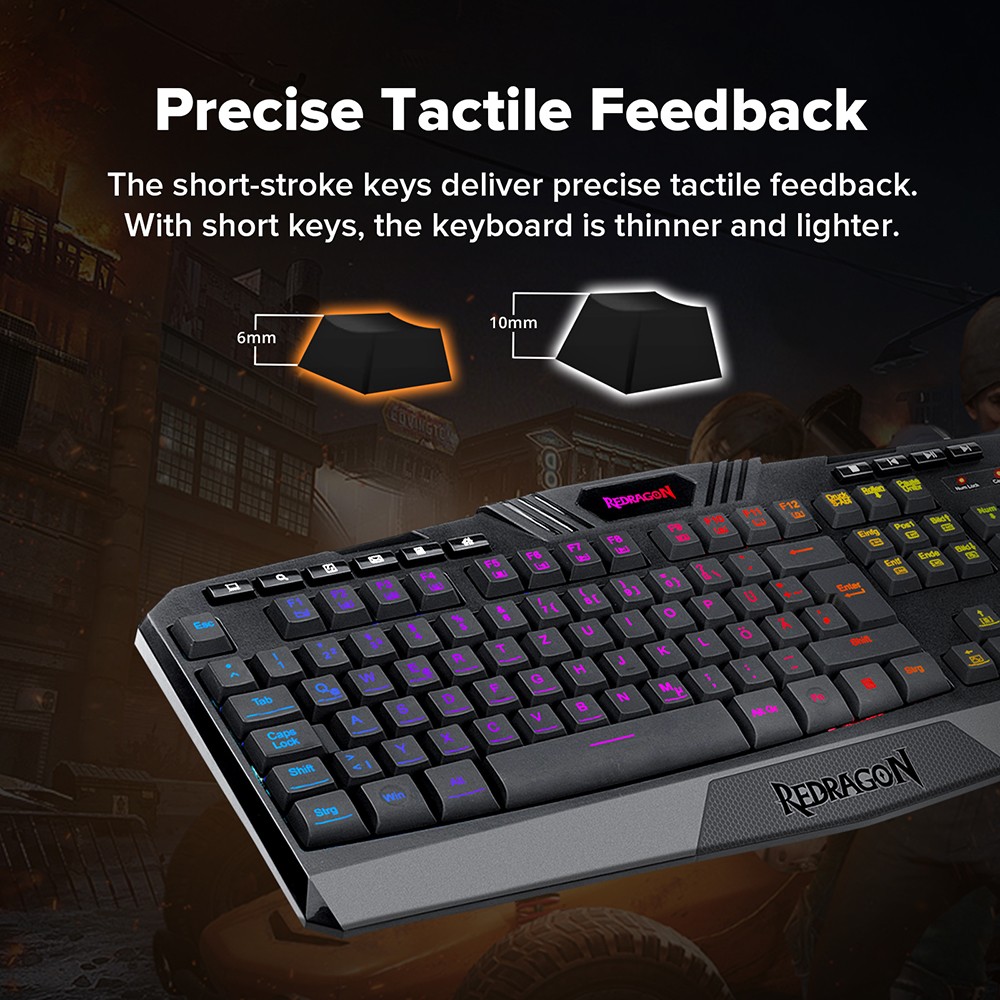 Redragon S101-K-DE Kabelgebundene Tastatur- und Mauskombination, RGB-Tastatur mit Hintergrundbeleuchtung, 4200-DPI-Maus, deutsches QWERTZ-Layout, Schwarz