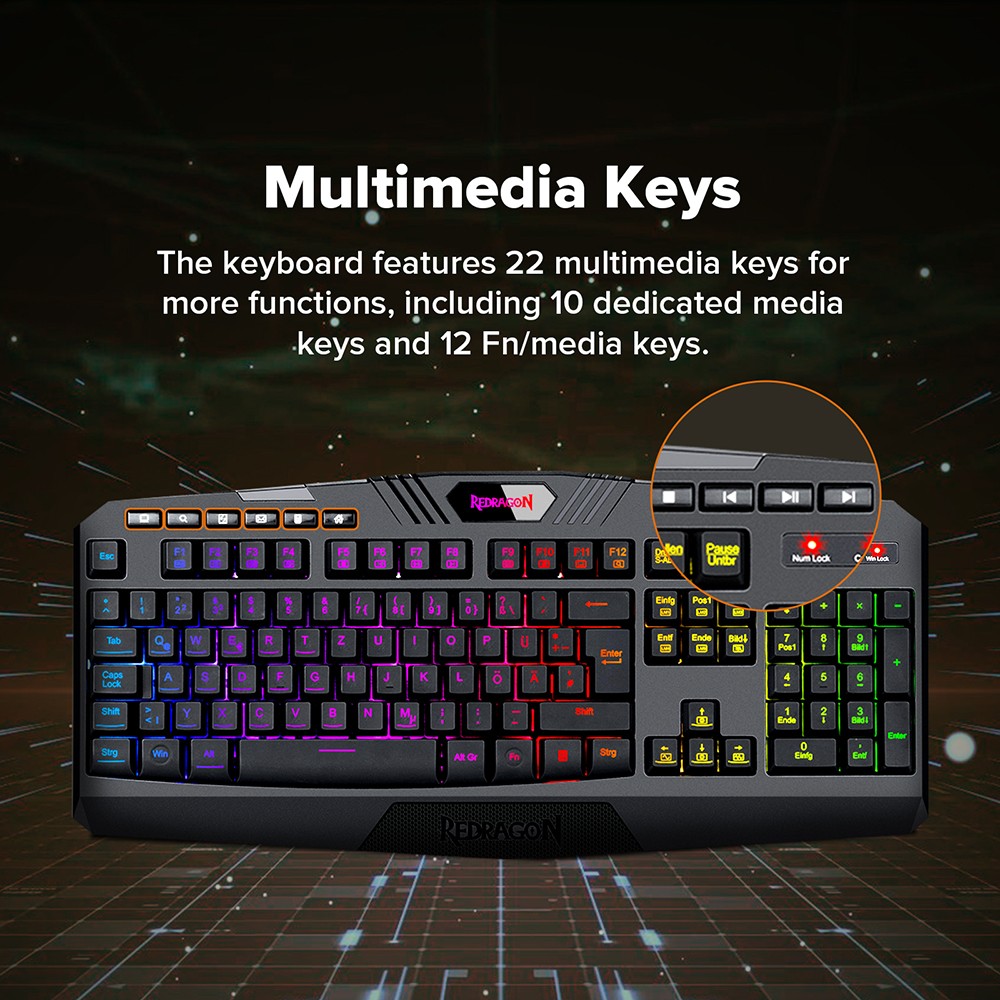 Redragon S101-K-DE Kabelgebundene Tastatur- und Mauskombination, RGB-Tastatur mit Hintergrundbeleuchtung, 4200-DPI-Maus, deutsches QWERTZ-Layout, Schwarz