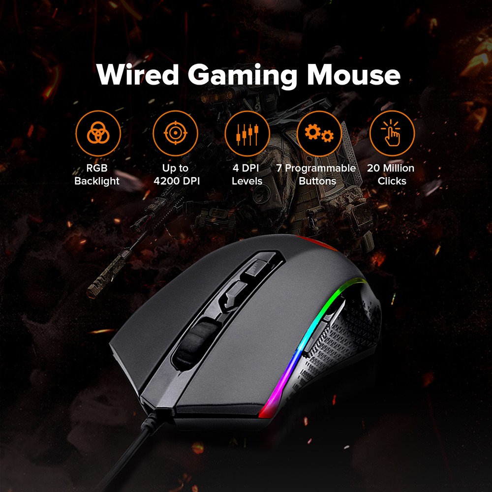 Redragon S101-K-DE Kabelgebundene Tastatur- und Mauskombination, RGB-Tastatur mit Hintergrundbeleuchtung, 4200-DPI-Maus, deutsches QWERTZ-Layout, Schwarz