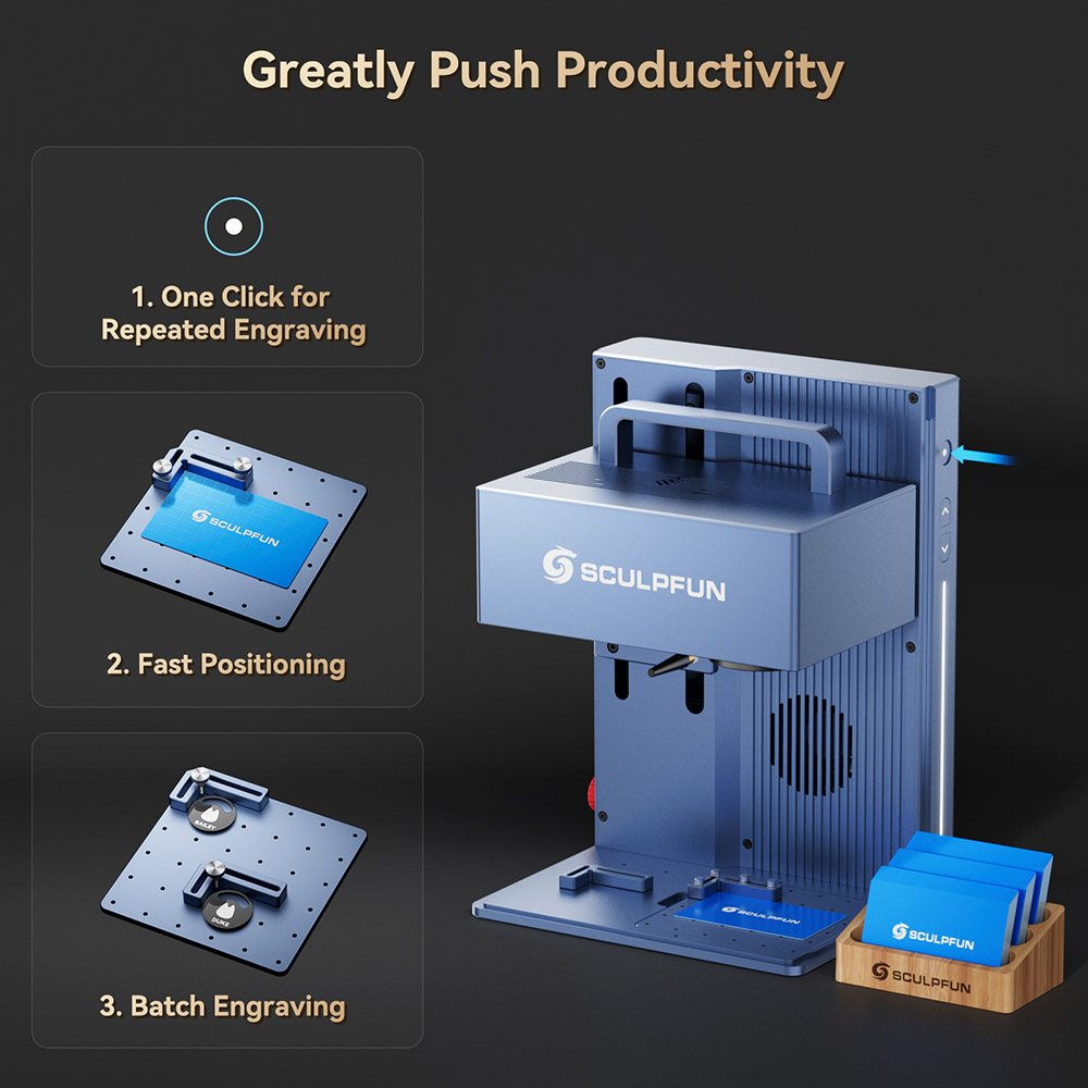 SCULPFUN G9 Dual Laser Marking Machine, Class I, 2W 1064nm Infrared & 10W 455nm Diode Blue, 5000mm/s Ultra High Speed, 0.001mm Accuracy, Protective Cover, 105*105mm, Electric Lift Focus, SGD Laser/ Lightburn