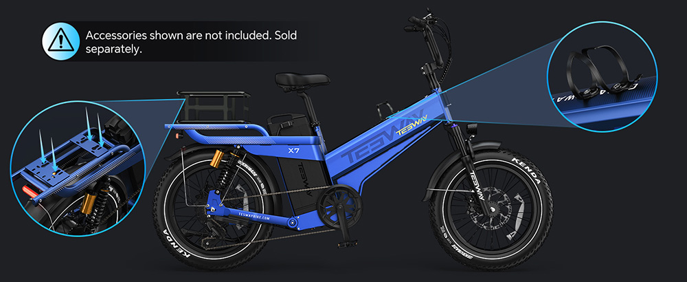 TESWAY X7 Pro Elektrofahrrad, 1000-W-Motor, 48-V-60-Ah-Akku, 20 x 4-Zoll-Reifen, 50 km/h Höchstgeschwindigkeit, 320 km maximale Reichweite, doppelte hydraulische Bremsen, Vollfederung, Shimano 7-Gang-Schaltung – Schwarz